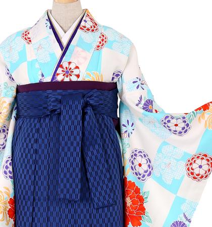 往復送料無料 全部揃って安心 大学 高校 小学生  2泊3日 卒業式袴 レンタル セット 水色地 No.055-0064