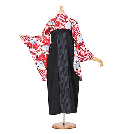 往復送料無料 全部揃って安心 大学 高校 小学生  2泊3日 卒業式袴 レンタル セット 紅白地 No.055-0087