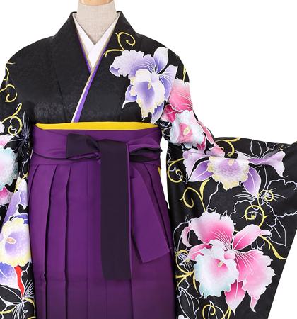 往復送料無料 全部揃って安心 大学 高校 小学生  2泊3日 卒業式袴 レンタル セット 黒地 No.055-0083