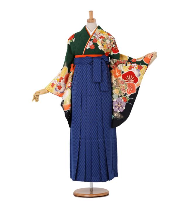 往復送料無料 全部揃って安心 大学 高校 小学生  2泊3日 卒業式袴 レンタル セット 濃い緑地 No.055-0015