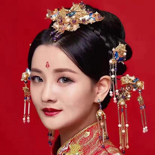 髪飾り物セット 唐装 漢服中国風ウェディングドレス チャイナ風古代宮廷風コスプレ衣装中華服舞台衣装撮影服結婚式グッズ ヘアアクセサリー かんざし 花嫁 17年春の