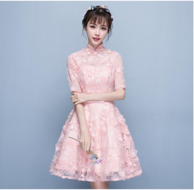 立ち襟ミニドレス 結婚式 花嫁 5分袖 ゴージャス ワンピース パーティードレス ウェディングドレス 披露宴 二次会 演奏会 の通販はau Wowma 山室商店