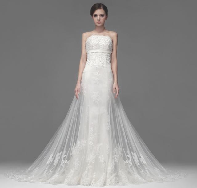 【送料無料】【即納】パールと刺繍・編み上げウェディングドレス 二次会ドレス　花嫁ドレス　　ブライズメイド