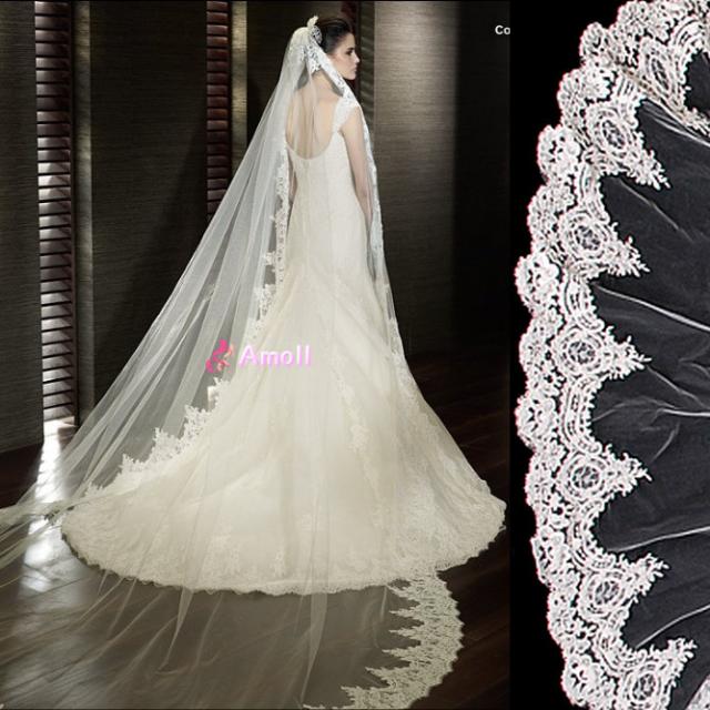 ブライダル ロングベール 3m(コーム付き) （即納☆コーム付き☆超高級  