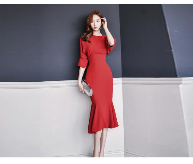 新作ひざ下丈ワンピース マーメイドレス パーティドレス 長袖ワンピース お嬢様 結婚式 お呼ばれ 二次会 披露宴 愛用の通販はau Wowma ヒナギクファッション