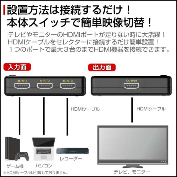 Hdmi セレクター 4k 対応 3ポート 3入力 1出力 切替 ゲーム テレビ パソコンモニター Ps4pro 切り替え 送料無料 リモコン付きの通販はau Pay マーケット Selectshop One Au Pay マーケット店