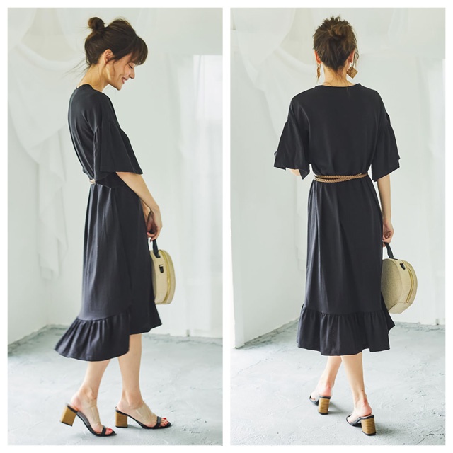 オーバーサイズフリルtシャツワンピース レディース カットソー 綿100 コットン 半袖 5分袖 フリル袖 韓国製 韓国ファッションの通販はau Pay マーケット Re Edit リエディ