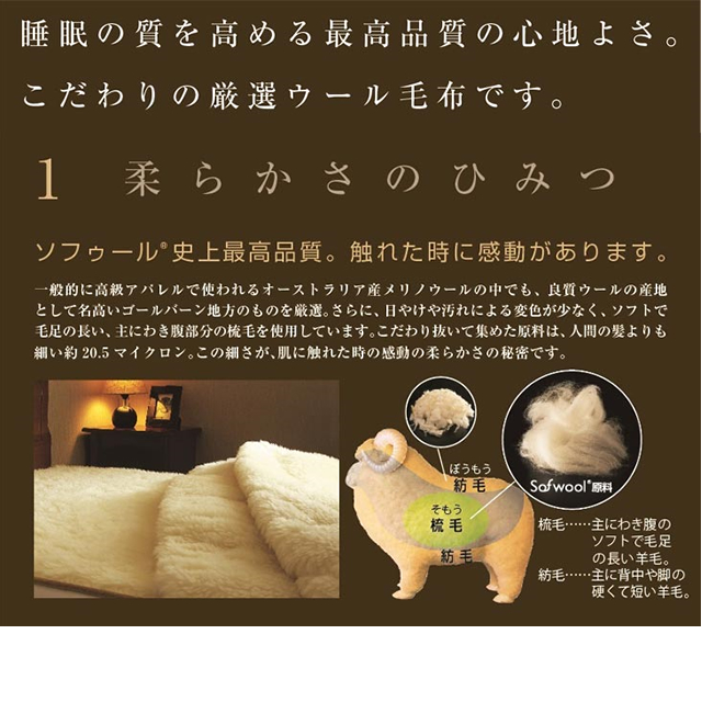 The PREMIUM Sofwool（ザ・プレミアム・ソフゥール) 敷き毛布セミダブル 120×205cm　送料無料