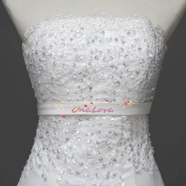 送料無料】【即納】パールと刺繍・編み上げウェディングドレス 二次会