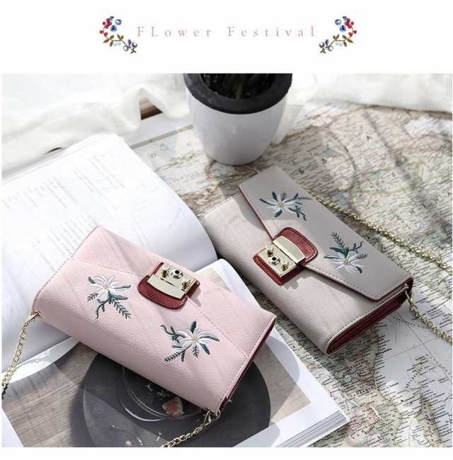 ショルダーバッグ レディース 長財布 刺繍 スマホ ハンドバッグ ミニバッグ ショルダーウォレット チェーン 斜め掛け 刺しゅう 女性 プレ｜au  PAY マーケット