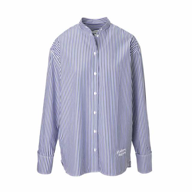 [あす着] メゾンキツネ MAISON KITSUNE スタンドカラーシャツ OVERSIZE SHIRT IN STRIPED COTTON WITH LOGO HANDWRITING EMBROIDERY