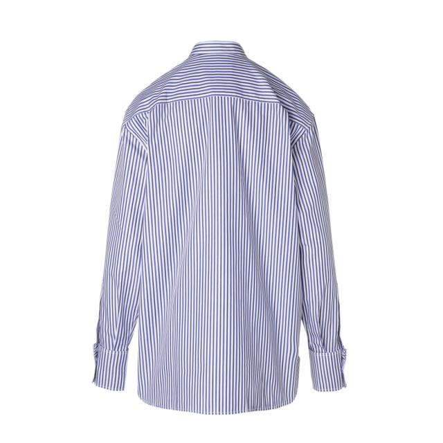 メゾンキツネ MAISON KITSUNE スタンドカラーシャツ OVERSIZE SHIRT IN STRIPED COTTON WITH LOGO HANDWRITING EMBROIDERY レッド レディース MAISON KITSUNE メゾンキツネ スタンドカラーシャツ OVERSIZE