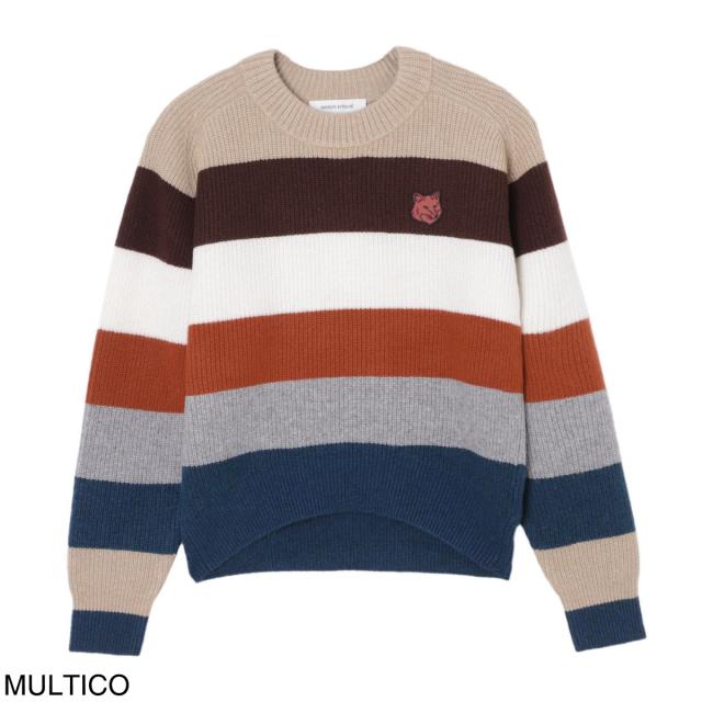 メゾンキツネ MAISON KITSUNE クルーネックニット BOLD FOX HEAD PATCH COMFORT RIBBED JUMPER WITH ST マルチカラー レディース あす着] メゾンキツネ MAISON KITSUNE クルーネックニット