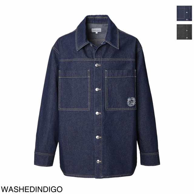 [あす着] メゾンキツネ MAISON KITSUNE シャツジャケット デニムジャケット WORKWEAR OVERSHIRT IN WASHED DENIM WITH FOX HEAD PATCH