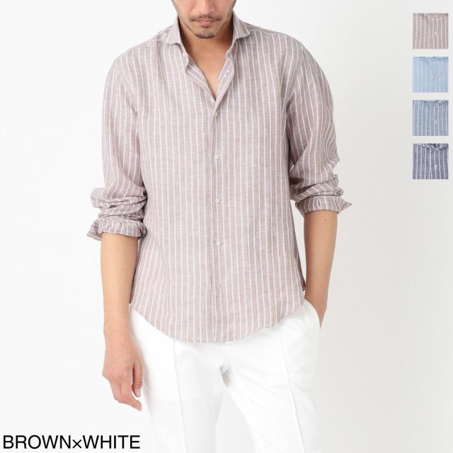 [あす着] ガッリア GALLIA ホリゾンタルカラー リネンシャツ 総柄シャツ メンズ