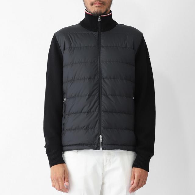 モンクレール ダウン切替 ニットカーディガン 長袖 ジップアップ S 黒