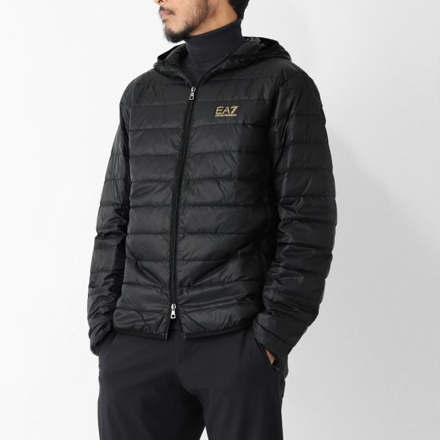 EA7 光沢のある黒 ダウンジャケット アルマーニ ダウンジャケット 黒色 アルマーニ 光沢ダウン EA7 光沢の