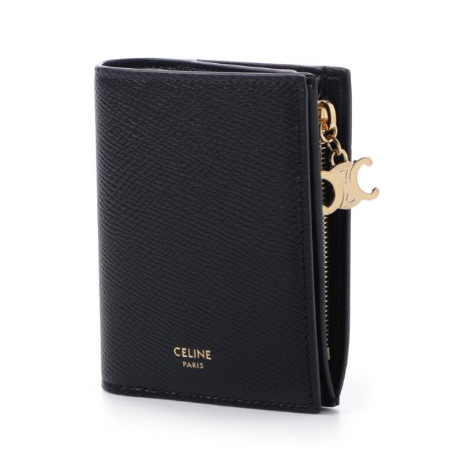 値下げしましたセリーヌCELINE 2つ折り黒ウォレット 二つ折り財布コンパクト あす着] セリーヌ CELINE 2つ折り財布 小銭入れ付き コンパクト