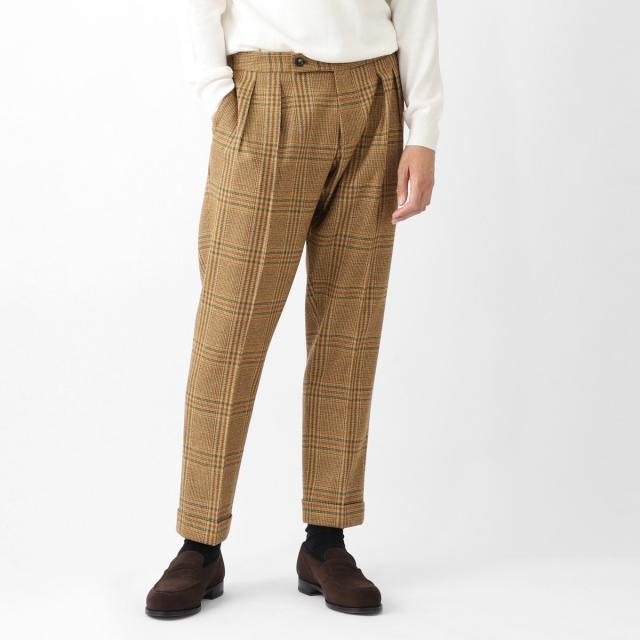 [あす着] ベルウィッチ BERWICH ツープリーツ スラックス ウールパンツ メンズ SCOTCH OVERCHECK SHETLAND WOOL