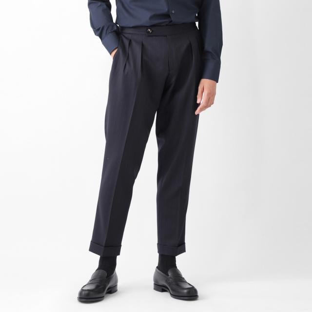 [あす着] ベルウィッチ BERWICH ツープリーツ スラックス ウールパンツ メンズ SCOTCH STRIPED WORSTED WOOL CANONICO