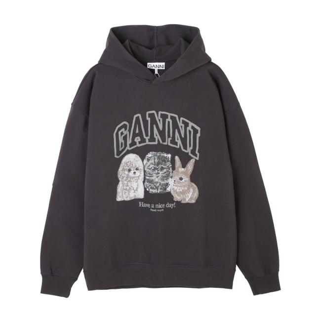 [あす着] ガニー GANNI パーカ フーディ レディース ISOLI OVERSIZE ANIMALS HOODIE
