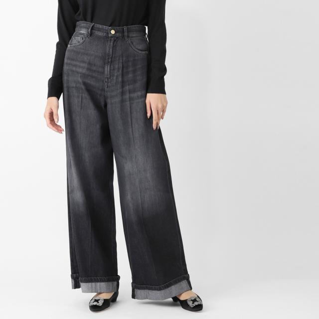 [あす着] エスマックスマーラ S Max Mara ジップフライジーンズ ワイドパンツ レディース LUSSO コットン デニム