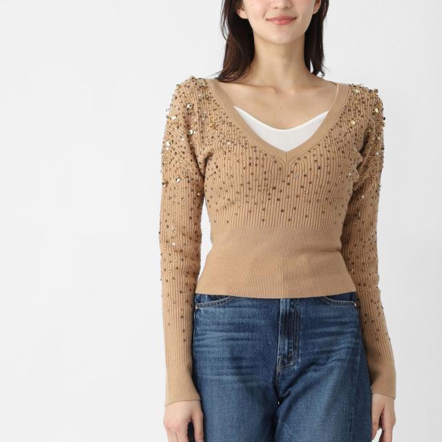 マックスマーラ Max Mara Vネック セーター レディース MXMGANG ウール カシミヤ スパンコール