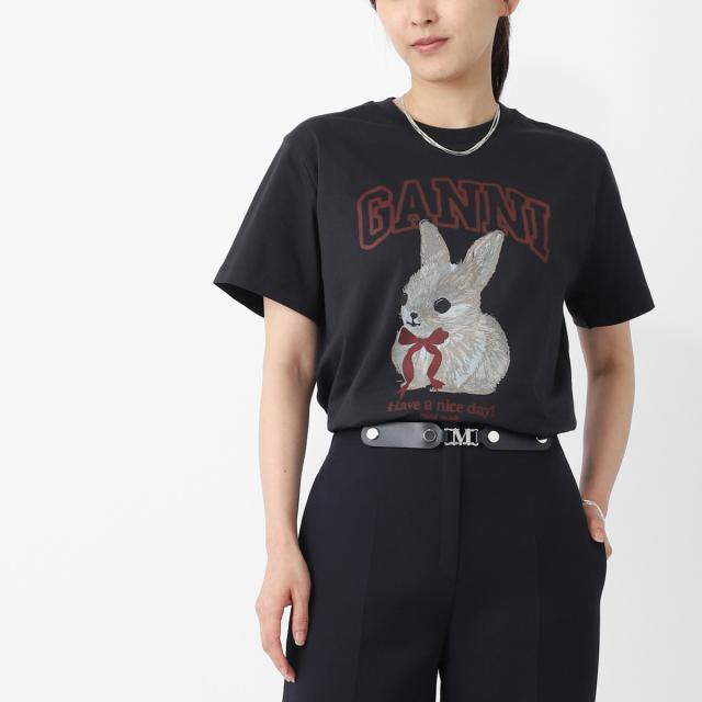 ガニー GANNI クルーネックTシャツ レディース BASIC COTTON JERSEY T-SHIRT ロゴT バニーグラフィック