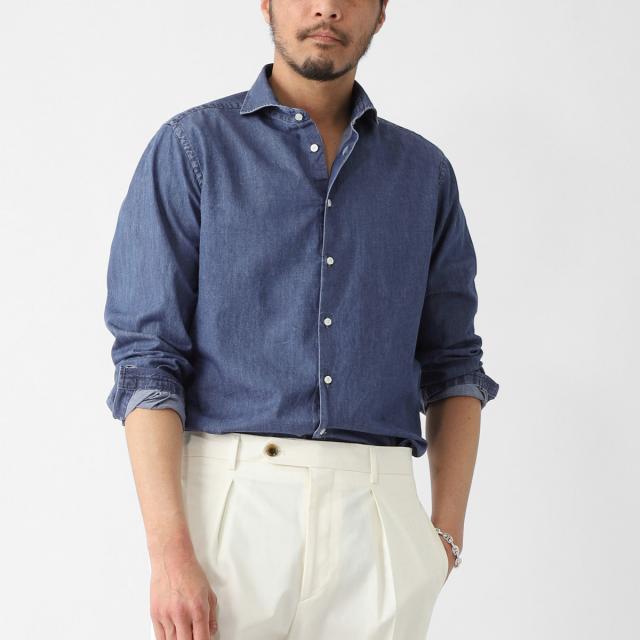 ギローバー GUY ROVER デニムシャツ ホリゾンタルカラーシャツ メンズ WASH