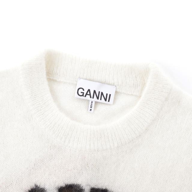 ガニー GANNI クルーネック半袖ニット レディース BRUSHED ALPACA GRAPHIC T-SHIRT 半袖ニット バナナ ロゴ アルパカ混