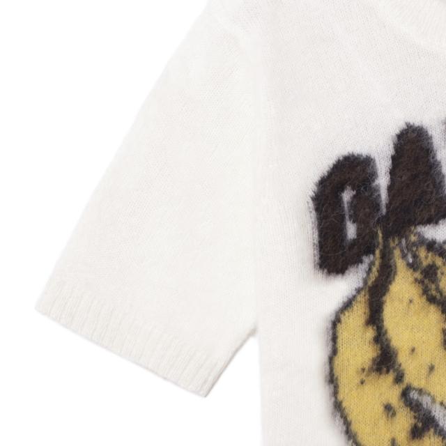 ガニー GANNI クルーネック半袖ニット レディース BRUSHED ALPACA GRAPHIC T-SHIRT 半袖ニット バナナ ロゴ アルパカ混