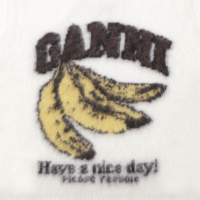 ガニー GANNI クルーネック半袖ニット レディース BRUSHED ALPACA GRAPHIC T-SHIRT 半袖ニット バナナ ロゴ アルパカ混