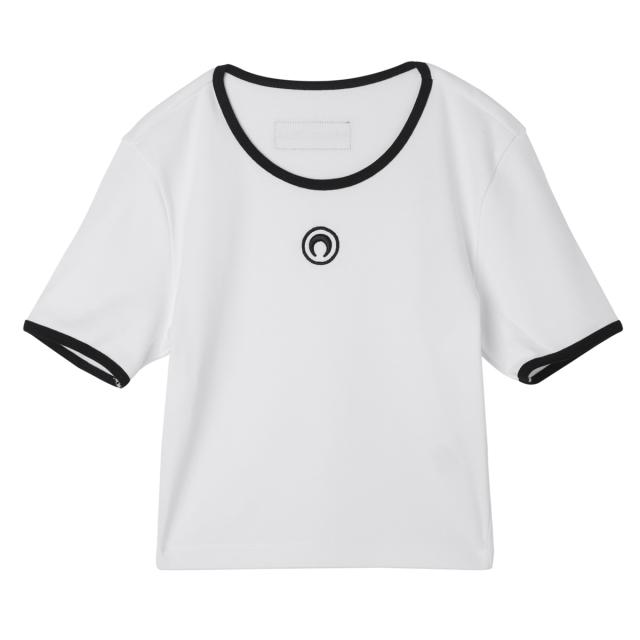 [あす着] マリーン セル MARINE SERRE クルーネックTシャツ レディース MOON LOGO JERSEY CROPPED TOP クロップド丈 リンガー