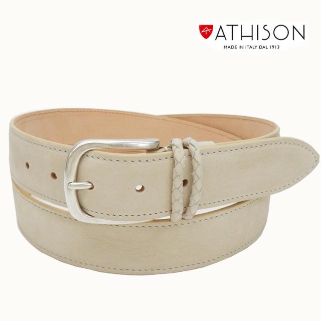 〓ATHISON〓イタリー製ベルト　ヌバック/牛革　◆アイボリー◆　メンズベルト　ゴルフベルト　110cm対応　ATS-06