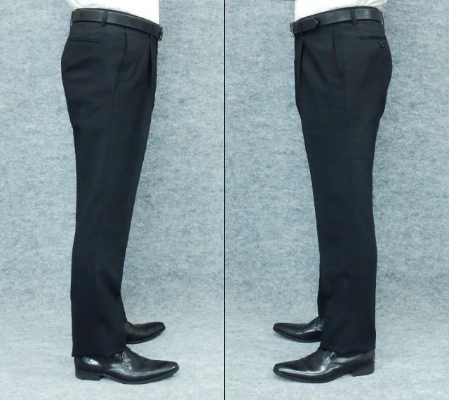 春夏 ワンタック「すっきり」スラックス イタリー製生地 [Tollegno] 黒/無地調 ビジネスパンツ 82cm-97cm 送料無料 BA3540-1_2