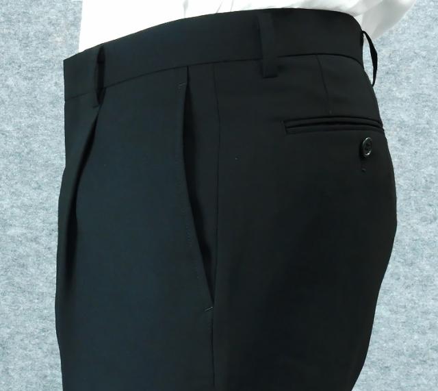 春夏 ワンタック「すっきり」スラックス イタリー製生地 [Tollegno] 黒/無地調 ビジネスパンツ 82cm-97cm 送料無料 BA3540-1_6