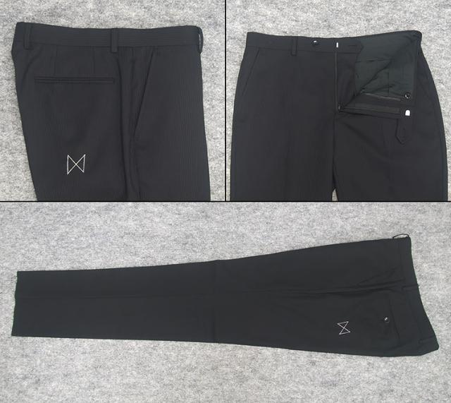 通年 [ELLE PLANETE] スタイリッシュ2釦シングルスーツ 黒/ストライプ