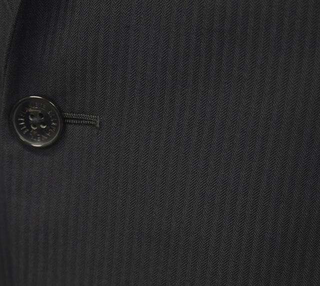 通年 [ELLE PLANETE] スタイリッシュ2釦シングルスーツ 黒/ストライプ