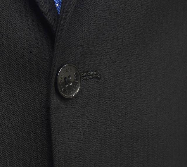 通年 [ELLE PLANETE] スタイリッシュ2釦シングルスーツ 黒/ストライプ