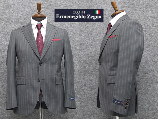 春夏物　薄グレー縞　[Ermenegildo Zegna] ゼニア TROPICAL使用　グレー ストライプ　トレンドスタイル2釦スーツ　[A体][AB体]　EZD52