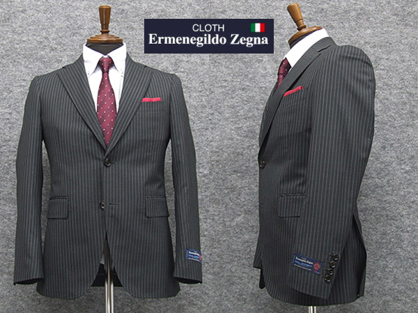 春夏物　グレー縞　[Ermenegildo Zegna] ゼニア COOL EFFECT使用 ストライプ　トレンドスタイル2釦スーツ スリム　[YA体][AB体]　EZD54