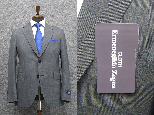 春夏物　グレー/格子　[Ermenegildo Zegna] ゼニア StileLibero使用　トレンドスタイル2釦スーツ 細身　ストレッチ素材　[A体]　EZD63