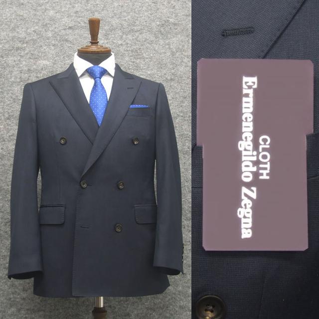 秋冬物　[Ermenegildo Zegna]ゼニア生地　ELECTA使用　スタイリッシュ６釦２掛けダブルスーツ　紺系/無地調　[A体][AB体]　EZW905