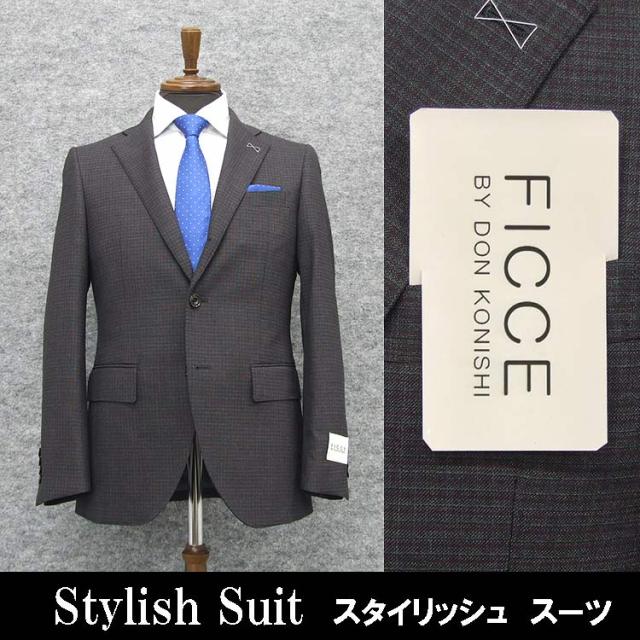 秋冬物 段返り３釦 [FICCE]BY DON KONISHI スタイリッシュ シングルスーツ グレー系/縞 FC7308-18