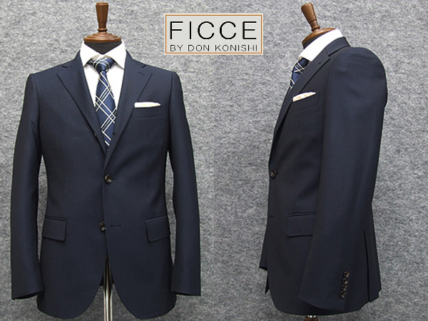 春夏物〜通年 [FICCE]BY DON KONISHI フィッチェ　スタイリッシュ段返り３釦シングルスーツ　紺/幾何学縞　[Y4]　FC8213-88