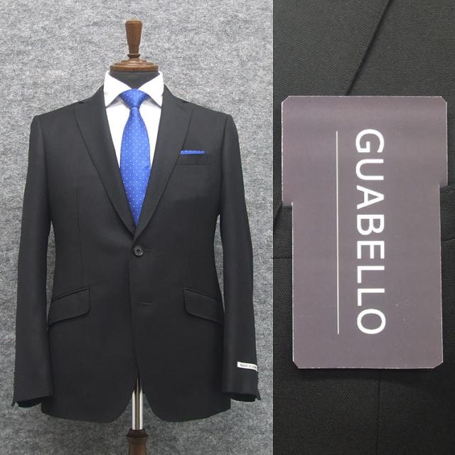 ２パンツ　秋冬物　イタリー生地　[GUABELLO] グアベロ　カシミヤ混　黒/無地　スタイリッシュ2釦シングルスーツ　日本製