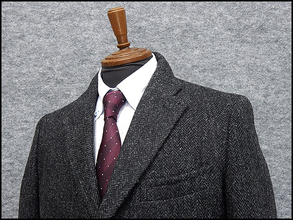 英国生地 [Harris Tweed]ハリスツイード チェスターコート 濃グレー系
