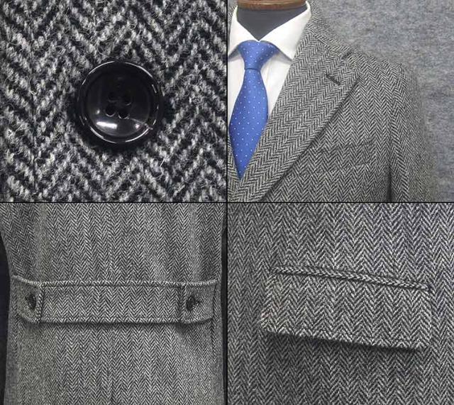 ハリスツイード グレー ヘリンボーン チェスターコート 英国生地 [Harris Tweed]ハリスツイード チェスターコート 薄グレー系