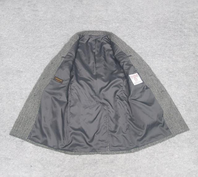 ハリスツイード グレー ヘリンボーン チェスターコート 英国生地 [Harris Tweed]ハリスツイード チェスターコート 薄グレー系