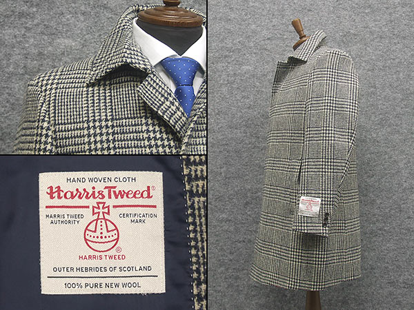 英国生地 [Harris Tweed]ハリスツイード ステンカラーコート 白紺系